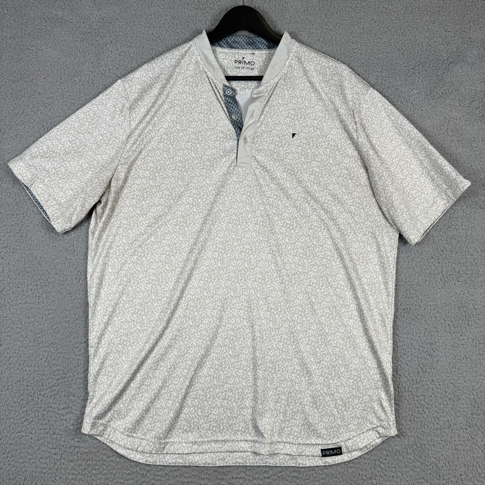 Primo Polo Shirt Mens XXL White Brown Blade Collar Abstract Golf Performance